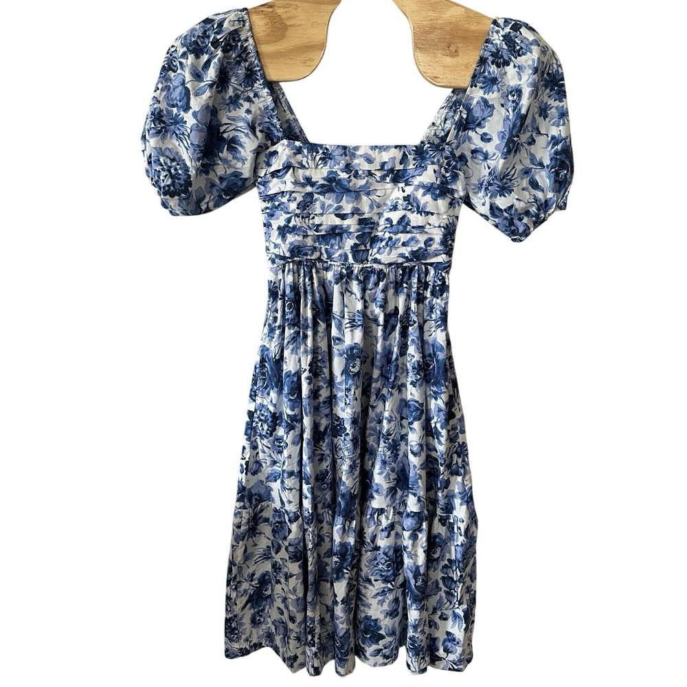 Abercrombie & Fitch Emerson Floral Midi Dress Size XS Blue Puff Sleeve Cottage